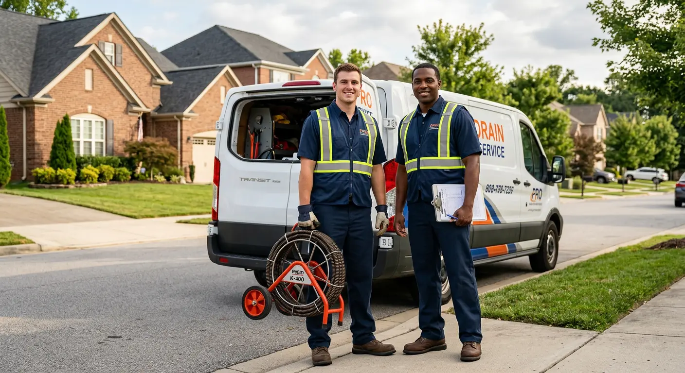 Sewer and drain service team with equipment ready for work in Dixon