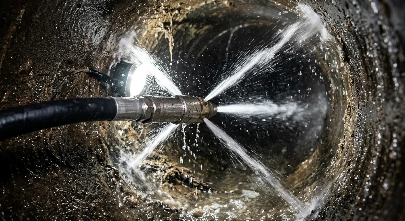 High-pressure hydro jetting nozzle cleaning sewer pipe for Sewer Cleanout in Dixon
